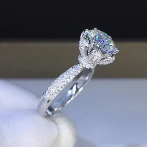 Certified 5ct. t.w. Moissanite Diamond Flower Wedding Engagement Ring NEW - Picture 5 of 13